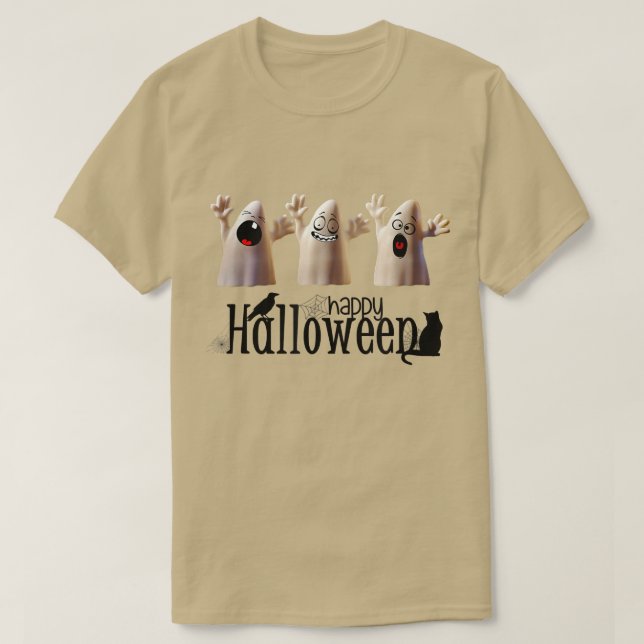 Ghost Ghost Ghost  Happy Halloween  T-Shirt (Design Front)
