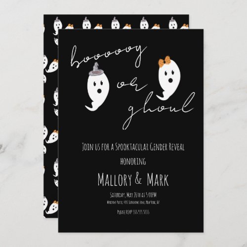 Ghost Ghoul Halloween Gender Reveal Party Black Invitation