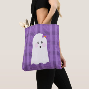 Ghost Ghoul Purple Plaid Halloween  Tote Bag