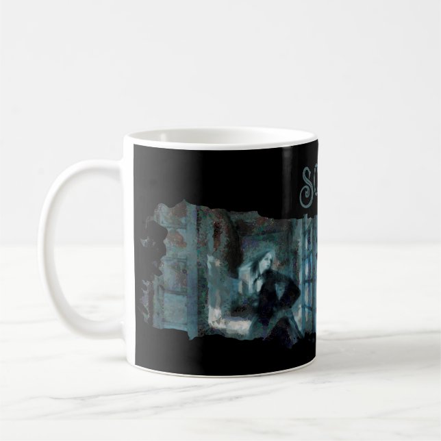 Ghost Girl in Blue – Haunting Surreal Art Coffee Mug (Left)