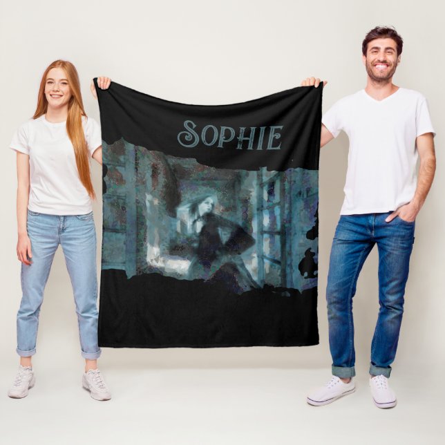 Ghost Girl in Blue – Haunting Surreal Art Fleece Blanket (In Situ)