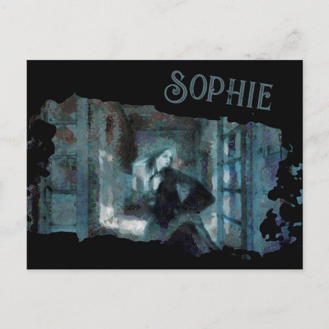 Ghost Girl in Blue – Haunting Surreal Art Postcard (Front)