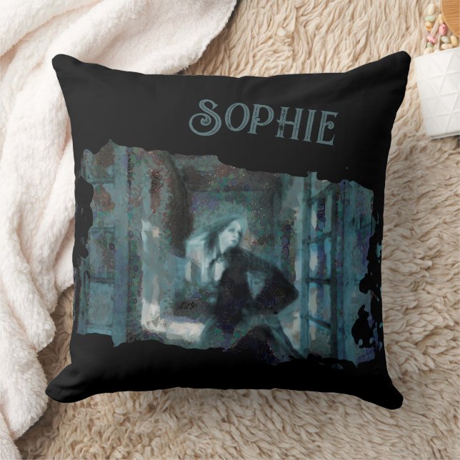 Ghost Girl in Blue – Haunting Surreal Art Throw Pillow (Blanket)