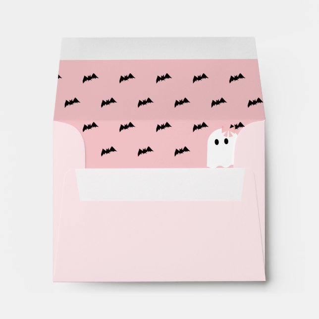 Ghost Girl & Pumpkin Halloween Pink Envelope (Back (Bottom))