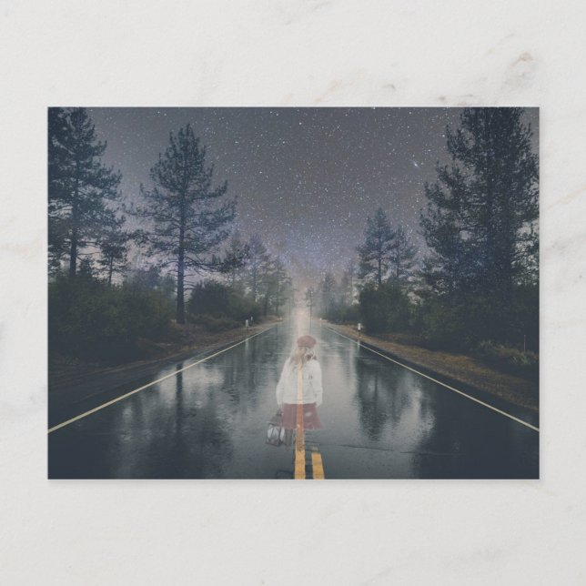 Ghost Girl Road Night Halloween Scary Horror Postcard (Front)