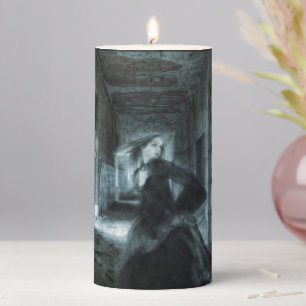 Ghost Girl Running in Horror Gothic Fantasy Painti Pillar Candle