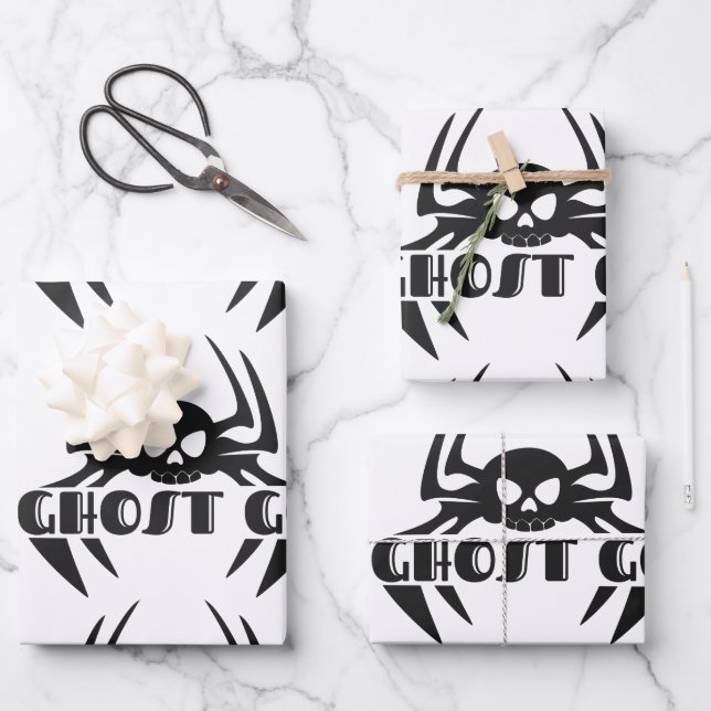 Ghost Go Spooky Season Wrapping Paper Sheets (Front)