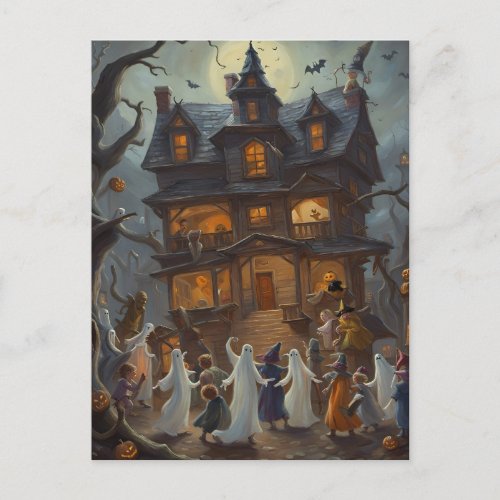 Ghost Goblins and Witches Halloween Party  Holiday Postcard