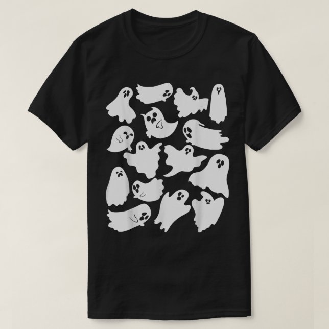 Ghost Graphic Spooky Season Many Ghosts Faces Hall T-Shirt (Design Front)