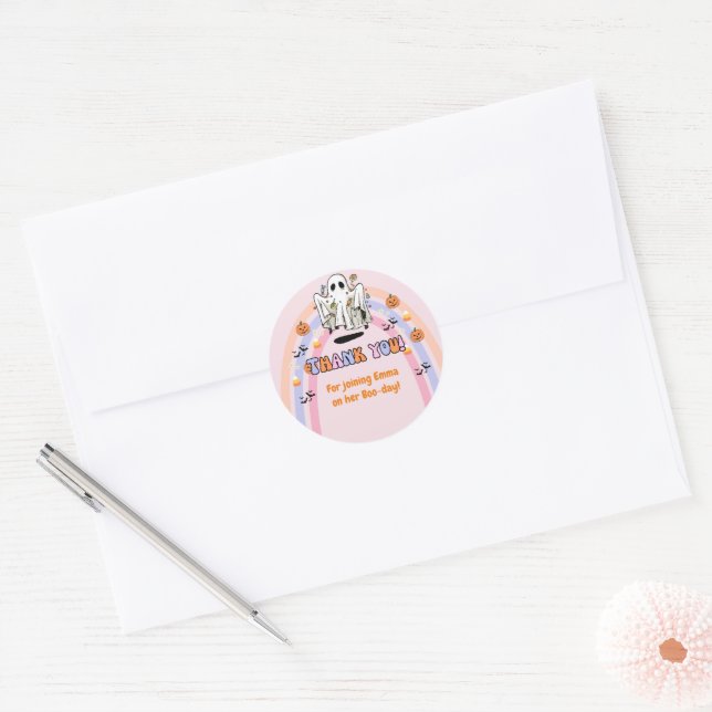 Ghost Groovy Halloween Birthday Thank You Classic Round Sticker (Envelope)