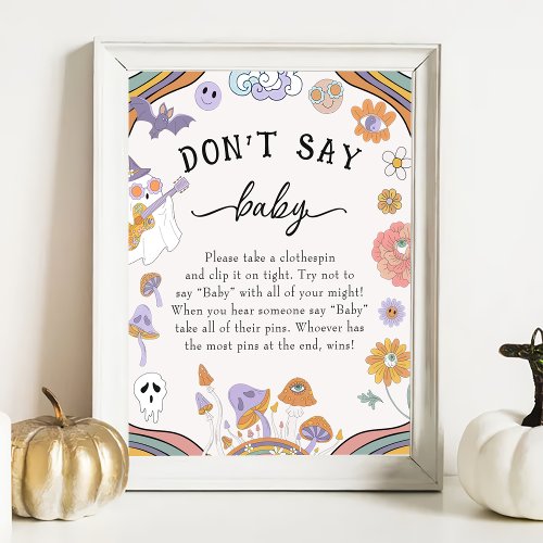 Ghost Groovy Halloween Dont Say Baby Baby Shower  Poster