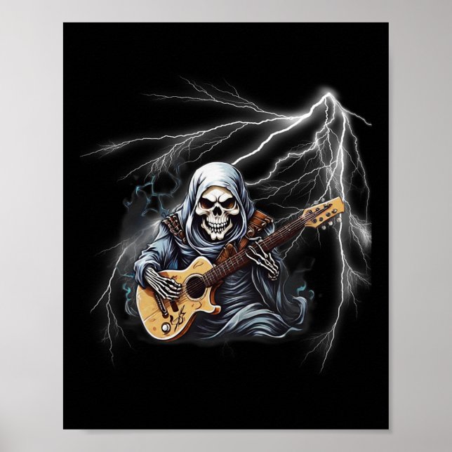 Ghost Guitar Cool Guitar Player Skeleton Hands Gui Poster (Front)