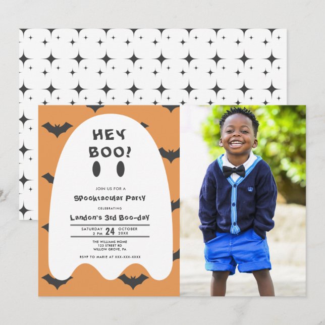 Ghost Halloween Any Year Photo Birthday   Invitation (Front/Back)