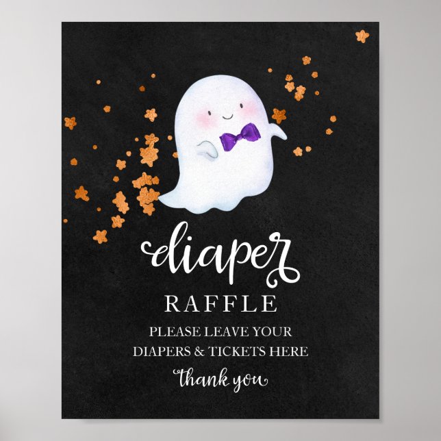 Ghost Halloween Baby Shower Diaper Raffle Sign (Front)
