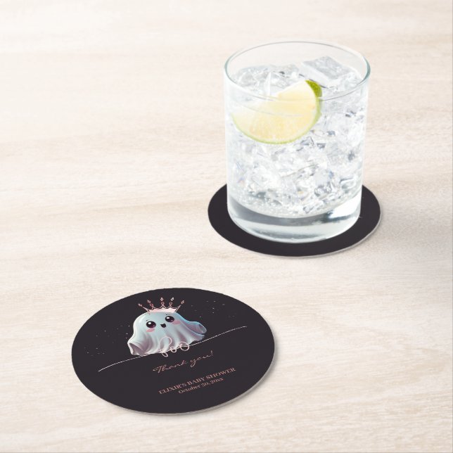 Ghost Halloween Baby Shower Little Boo Round Paper Coaster (Insitu)