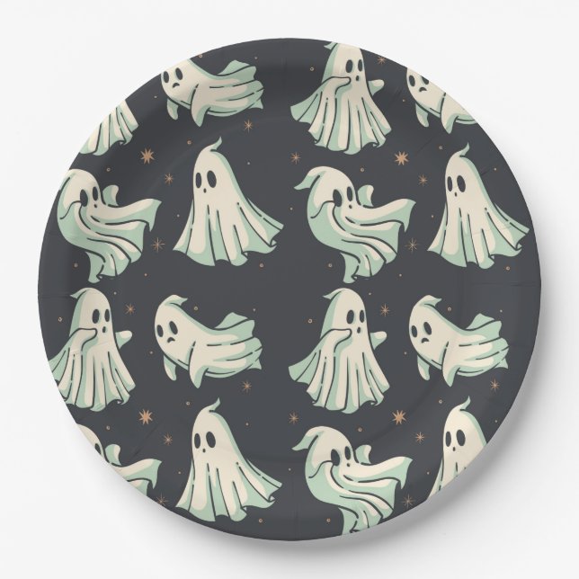 Ghost Halloween Baby Shower Paper Plates (Front)