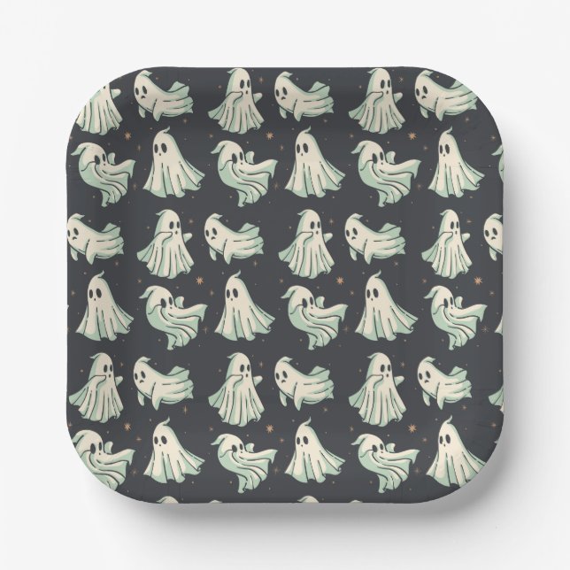 Ghost Halloween Baby Shower Paper Plates (Front)