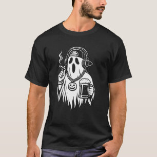 Ghost Halloween Beer Cigarette Hip Hop Men Women T-Shirt