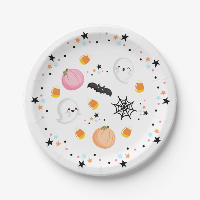 Ghost Halloween Birthday Pink Spooktacular  Paper Plates (Front)
