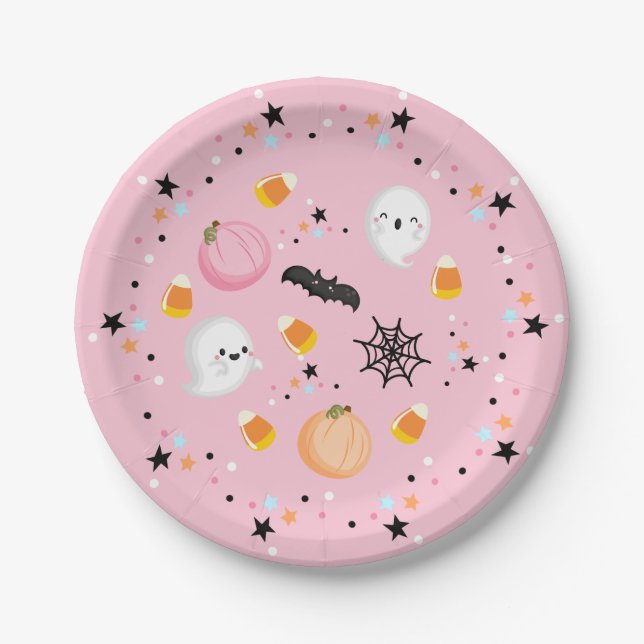 Ghost Halloween Birthday Pink Spooktacular  Paper Plates (Front)