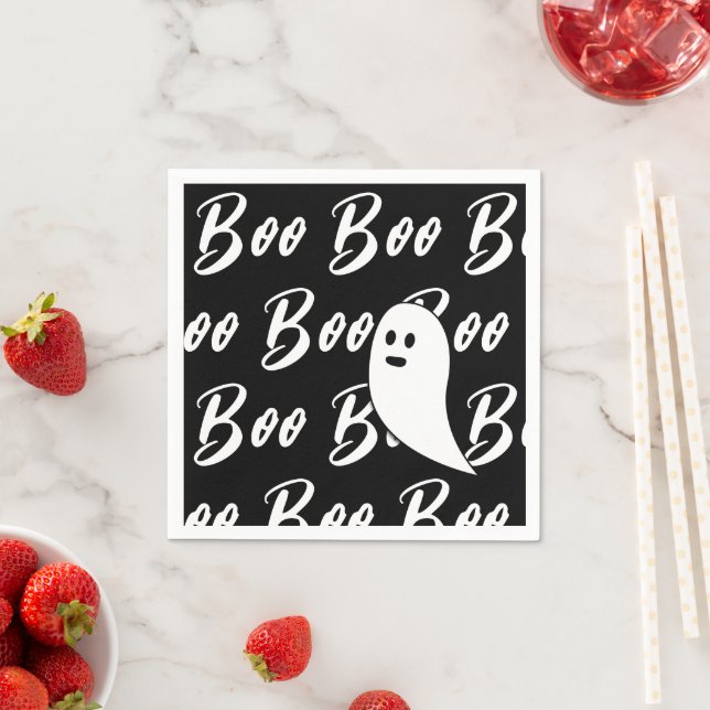 Ghost Halloween Black and White boo pattern Napkins (Insitu)