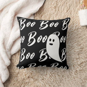 Ghost Halloween Black and White boo pattern Throw Pillow