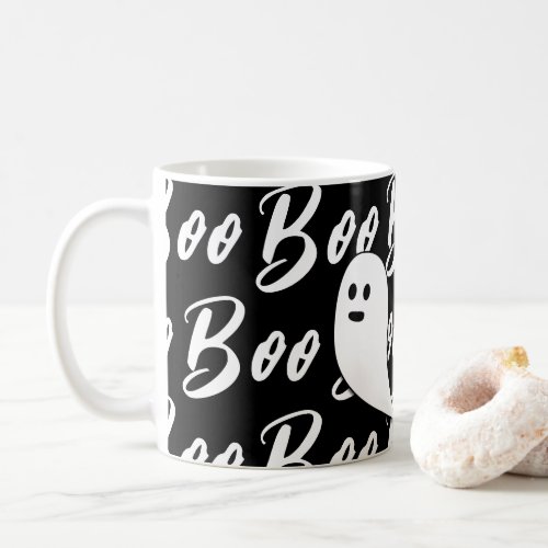 Ghost Halloween Black and White boo text pattern Coffee Mug