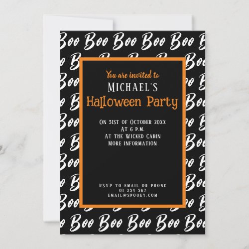 Ghost Halloween Black and White boo text pattern Invitation