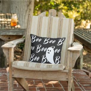 Ghost Halloween Black and White boo text pattern Outdoor Pillow