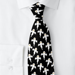 Ghost Halloween Black and White Neck Tie