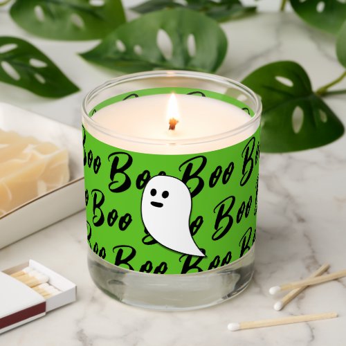 Ghost Halloween black white boo green pattern Scented Candle
