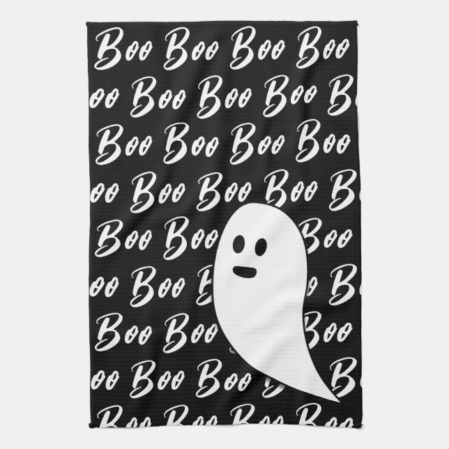 Ghost Halloween black white boo Kitchen Towel (Vertical)