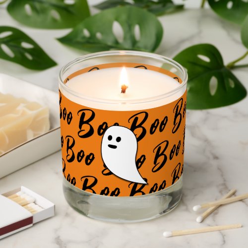 Ghost Halloween black white boo orange pattern Scented Candle