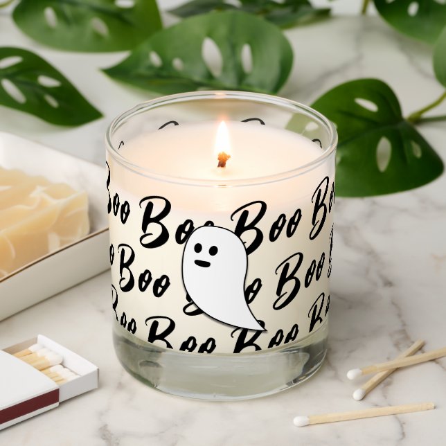 Ghost Halloween black white boo pattern Scented Candle (Lit)