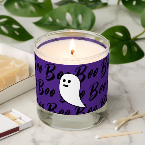Ghost Halloween black white boo purple pattern Scented Candle