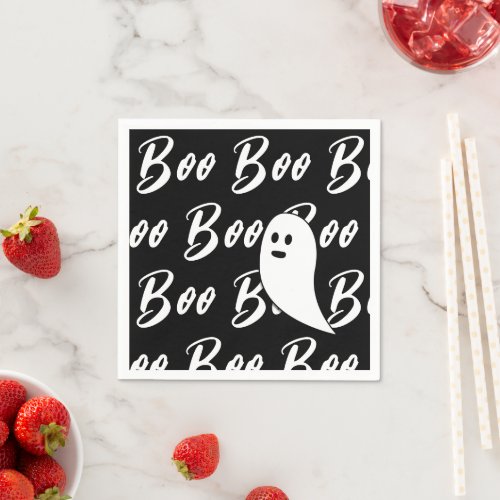 Ghost Halloween Black White boo text pattern paper Napkins