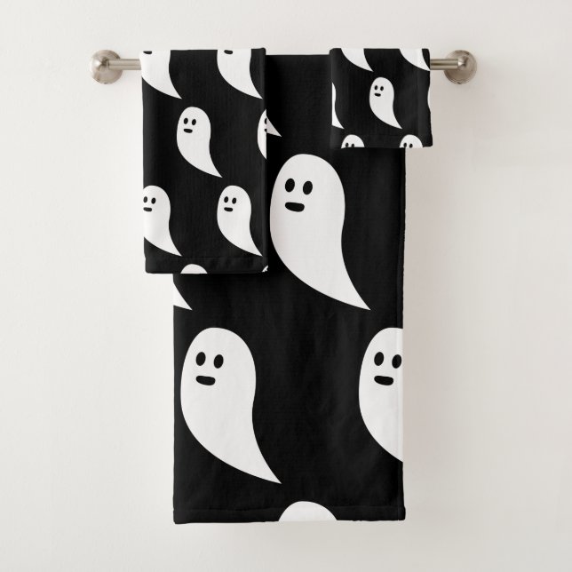 Ghost Halloween black white cute pattern Bath Towel Set (Insitu)