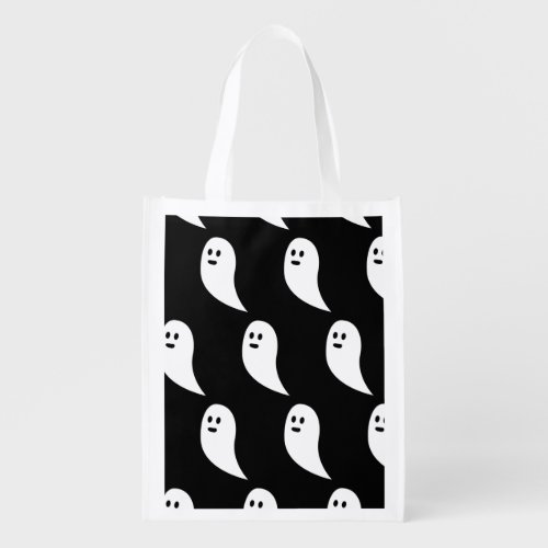 Ghost Halloween black white cute pattern Grocery Bag