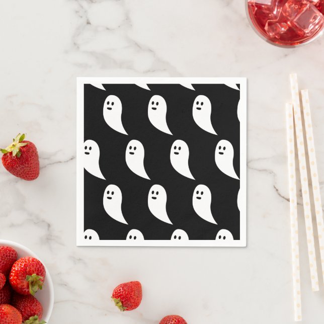 Ghost Halloween black white cute pattern Napkins (Insitu)