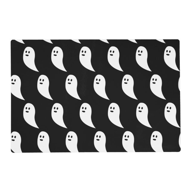 Ghost Halloween black white cute pattern Placemat (Back)