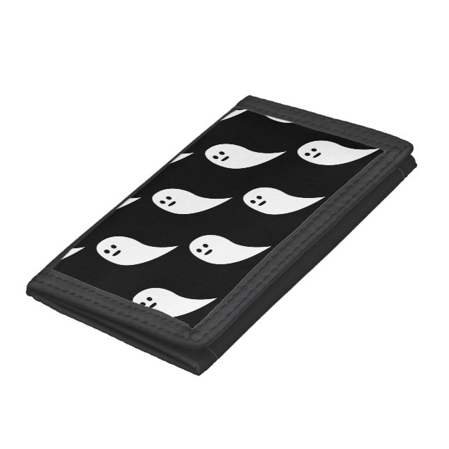 Ghost Halloween black white cute pattern Trifold Wallet (Bottom)