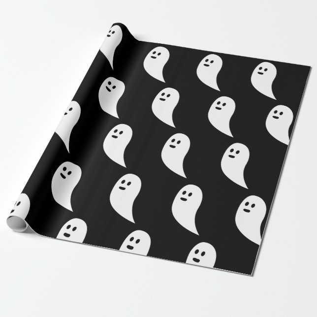 Ghost Halloween black white cute pattern Wrapping Paper (Unrolled)