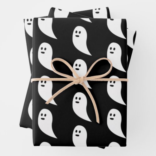 Ghost Halloween black white cute pattern Wrapping Paper Sheets