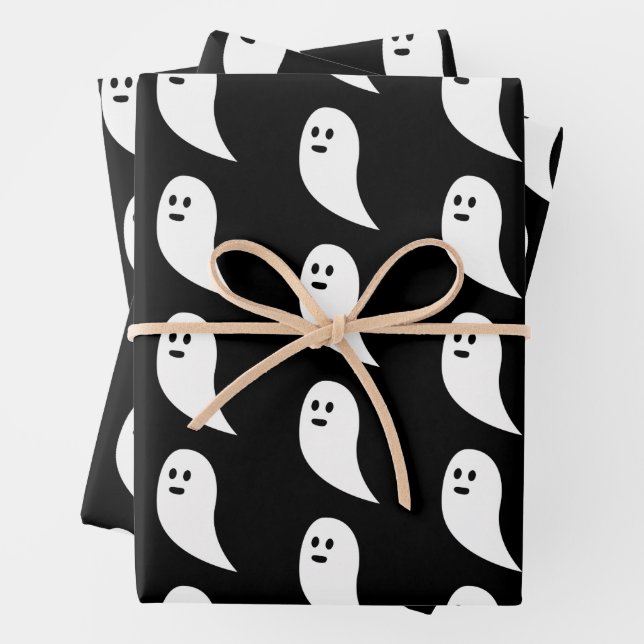 Ghost Halloween black white cute pattern Wrapping Paper Sheets (In situ)