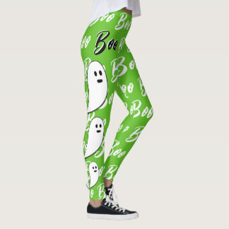 Ghost Halloween black white green boo Leggings