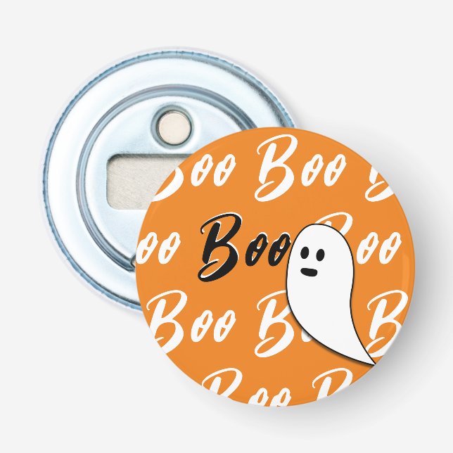 Ghost Halloween black white orange boo Bottle Opener (Front)