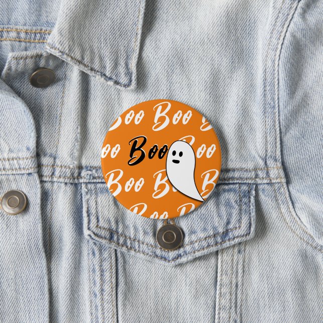Ghost Halloween black white orange boo Button (In Situ)