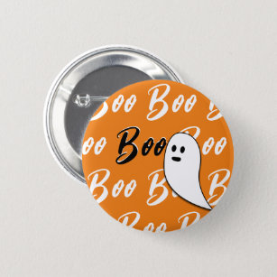 Ghost Halloween black white orange boo Button