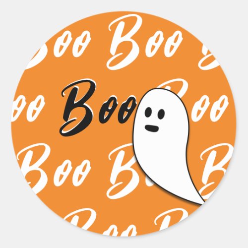 Ghost Halloween black white orange boo Classic Round Sticker