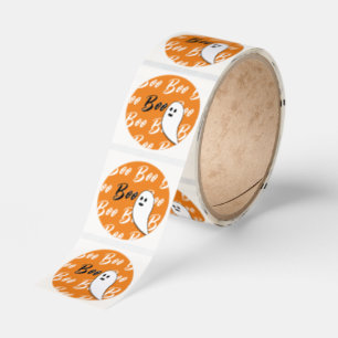 Ghost Halloween black white orange boo Classic Round Sticker